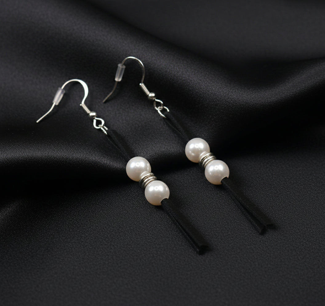 Handmade Faux Leather Tassel Earrings with Pearls – Boho Style