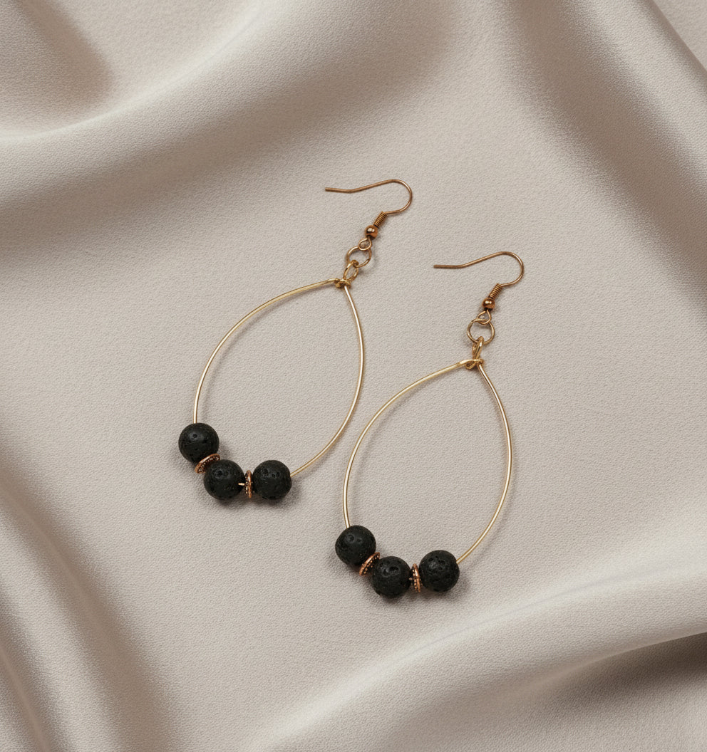 Handmade Lava Bead Hoop Earrings – aromatherapy diffuser jewelry with copper wire and lava stones