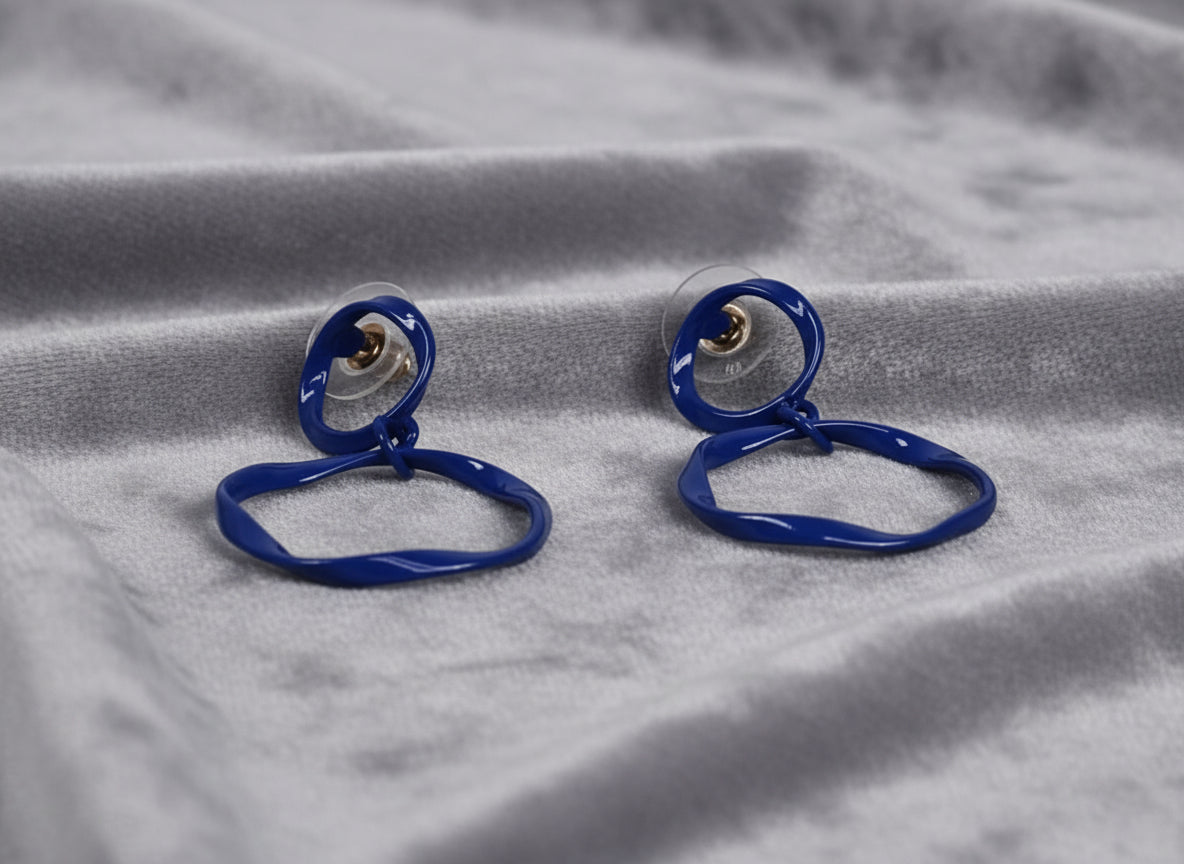 Twisted Circle Drop Earrings – Navy Blue Stainless Steel Jewelry