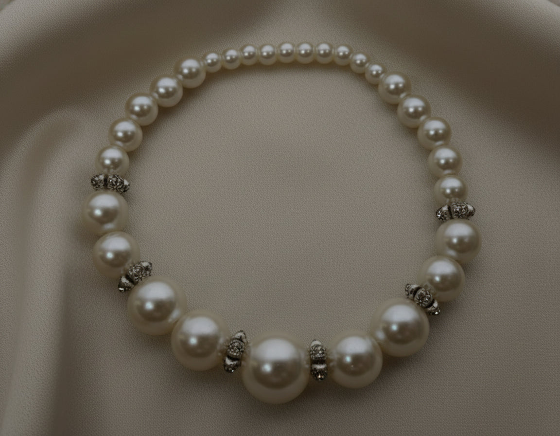 Satin White Pearl Bracelet – Elegant Handmade Stretch Jewelry