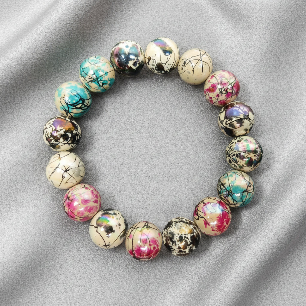 Multicolored beaded bracelet on a white background