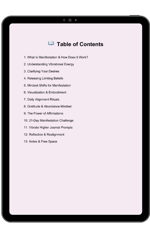 Tablet displaying a digital book with a table of contents on a light background.