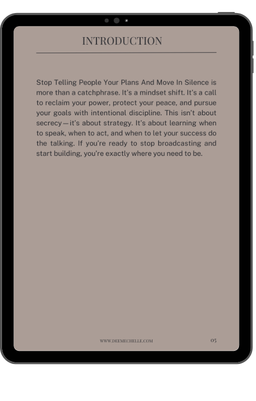 Interior pages with strategies for staying focused, moving in silence, and achieving goals without distractions.