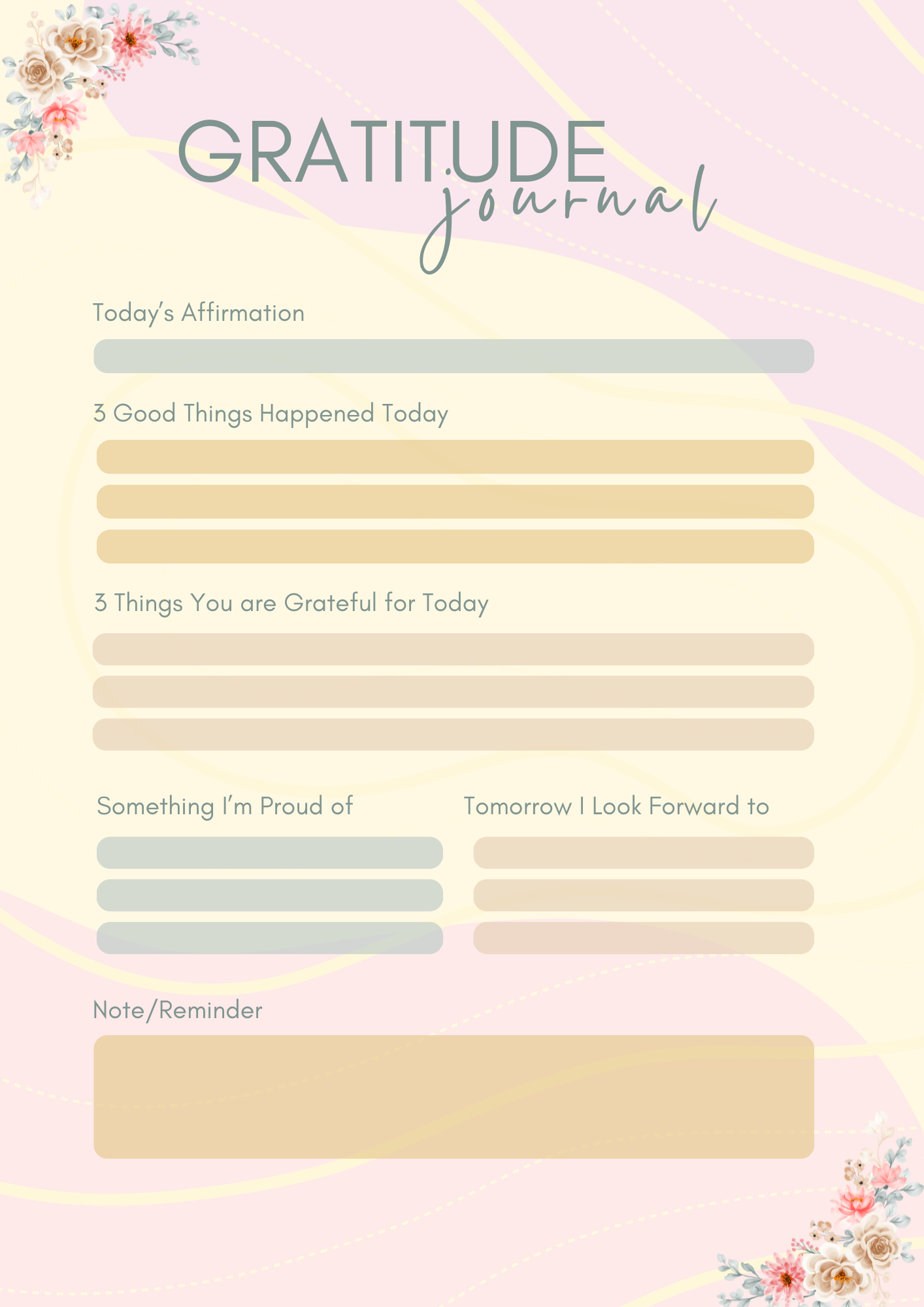 Close-up of the daily affirmation area in the Gratitude Journal for writing a positive statement.