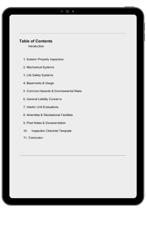 Table of contents displayed on a tablet screen