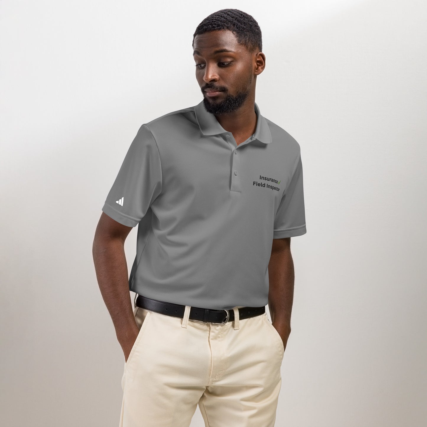 Gray Adidas performance polo shirt for field inspectors