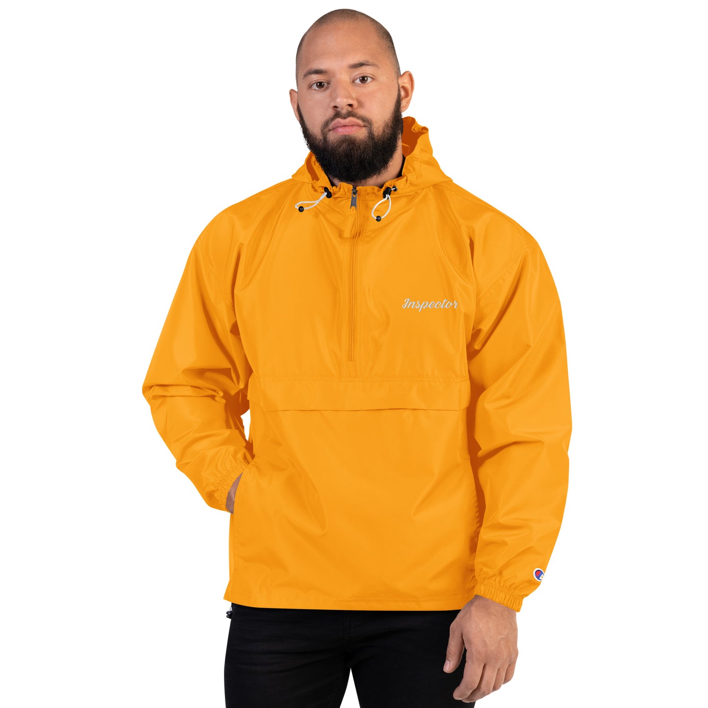 Gold Champion packable pullover jacket with embroidered Field Inspection logo