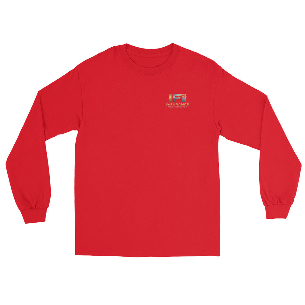 Red IFI Insurance Field Inspector long sleeve work shirt with logo