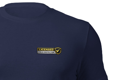 Close-up of the Licensed Field Inspector logo printed on the Unisex Licensed Field Inspector Tee by Bella + Canvas 3001, highlighting the premium DTF print quality and detailed design.