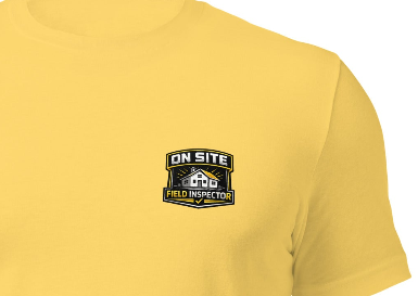 Close-up of the On Site Field Inspector logo printed on the Unisex On Site Field Inspector Tee by Bella + Canvas 3001, highlighting the premium DTF print quality and design details.