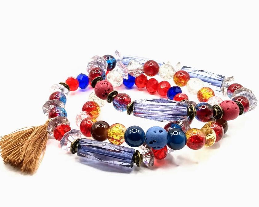 Multicolor Tassel Stacked Women's Bracelet Set-Lava Bracelet Set