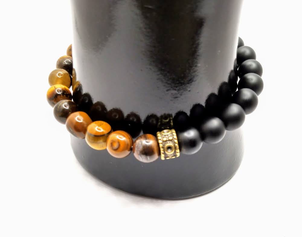 Tiger Eye & Black Onyx Bracelet – Natural Stone Handmade Jewelry