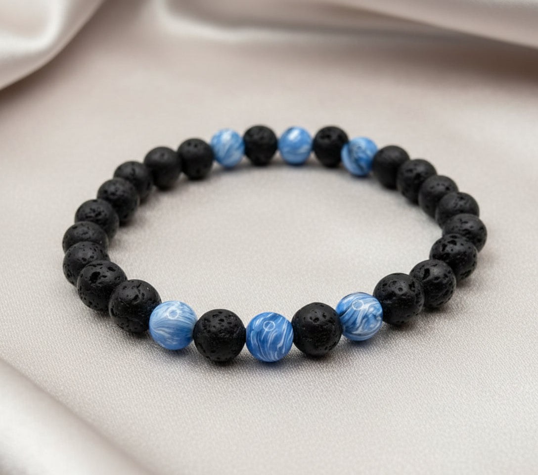 DeFit Designs BRACELET Blue And White Lava Stone Bracelet-Lnk Blue Bead Bracelet