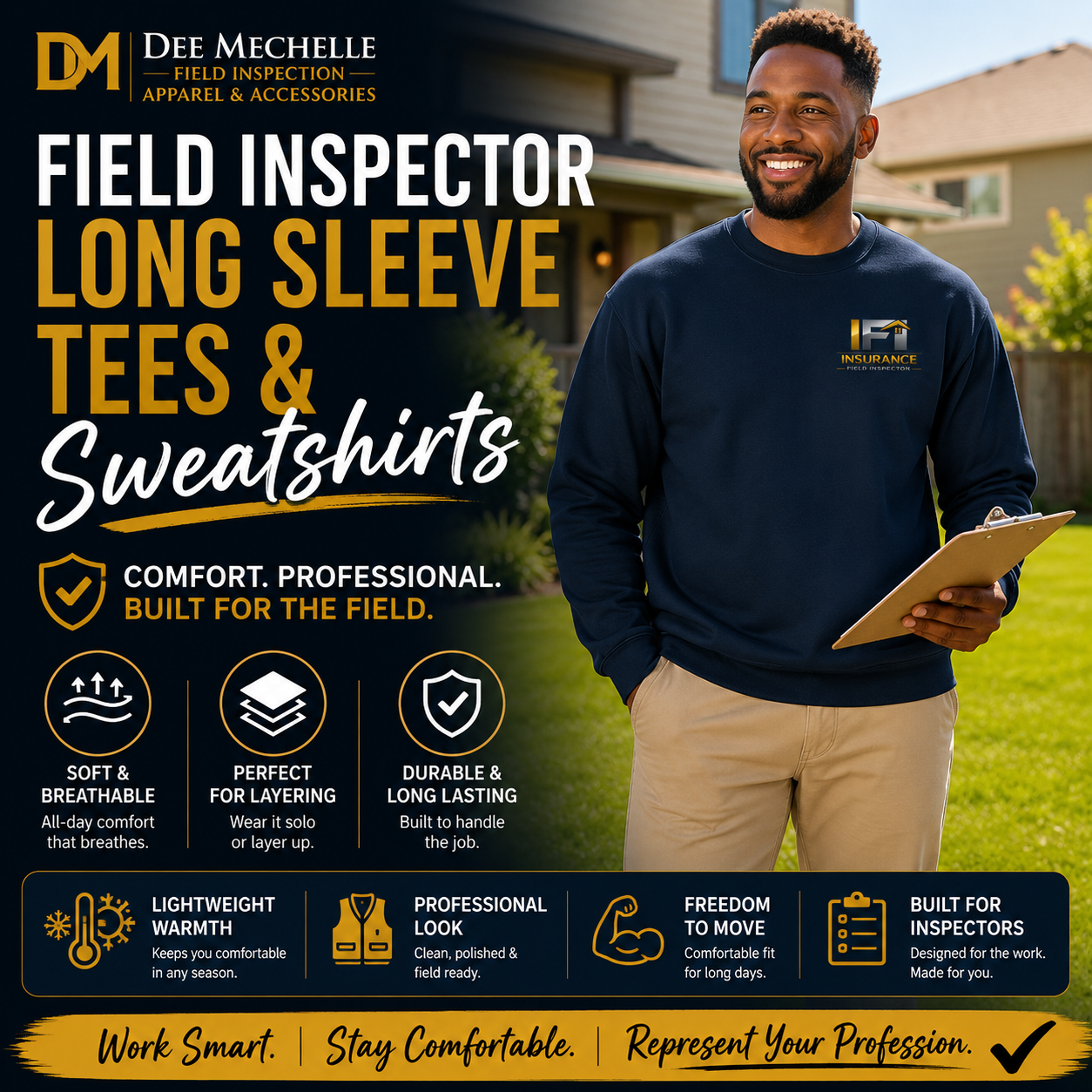 Field inspector long sleeve tees and sweatshirts collection featuring a professional inspector sweatshirt designed for comfort, durability, and field work
