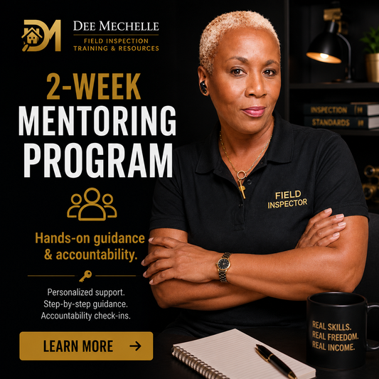 Dee Mechelle 2-week field inspection mentoring program with hands-on guidance, accountability, and support for field inspectors