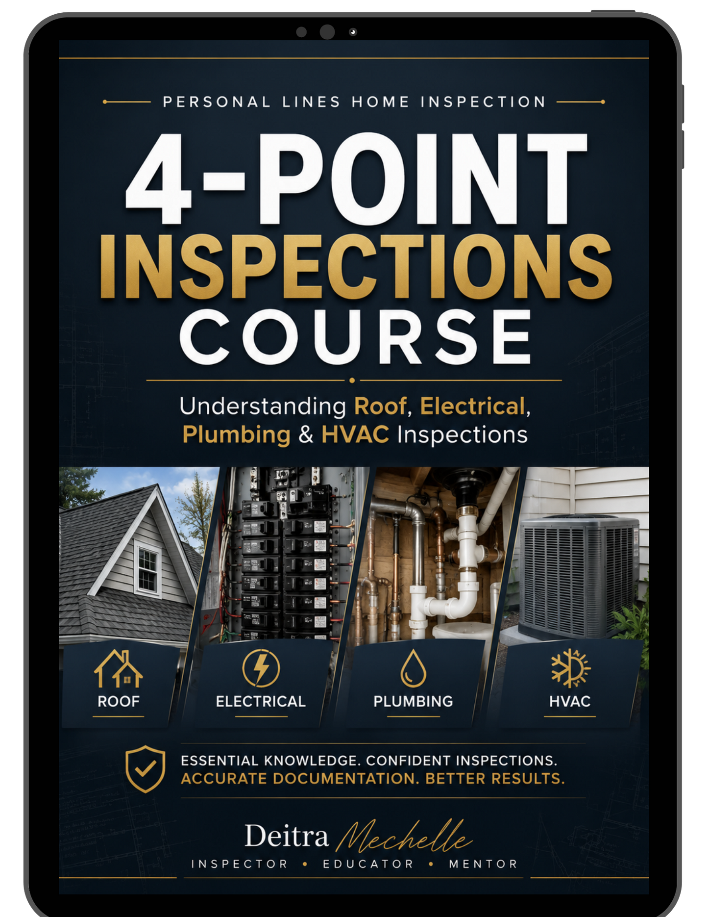 4-Point Inspection Course cover for field inspectors covering roof electrical plumbing and HVAC inspection training.