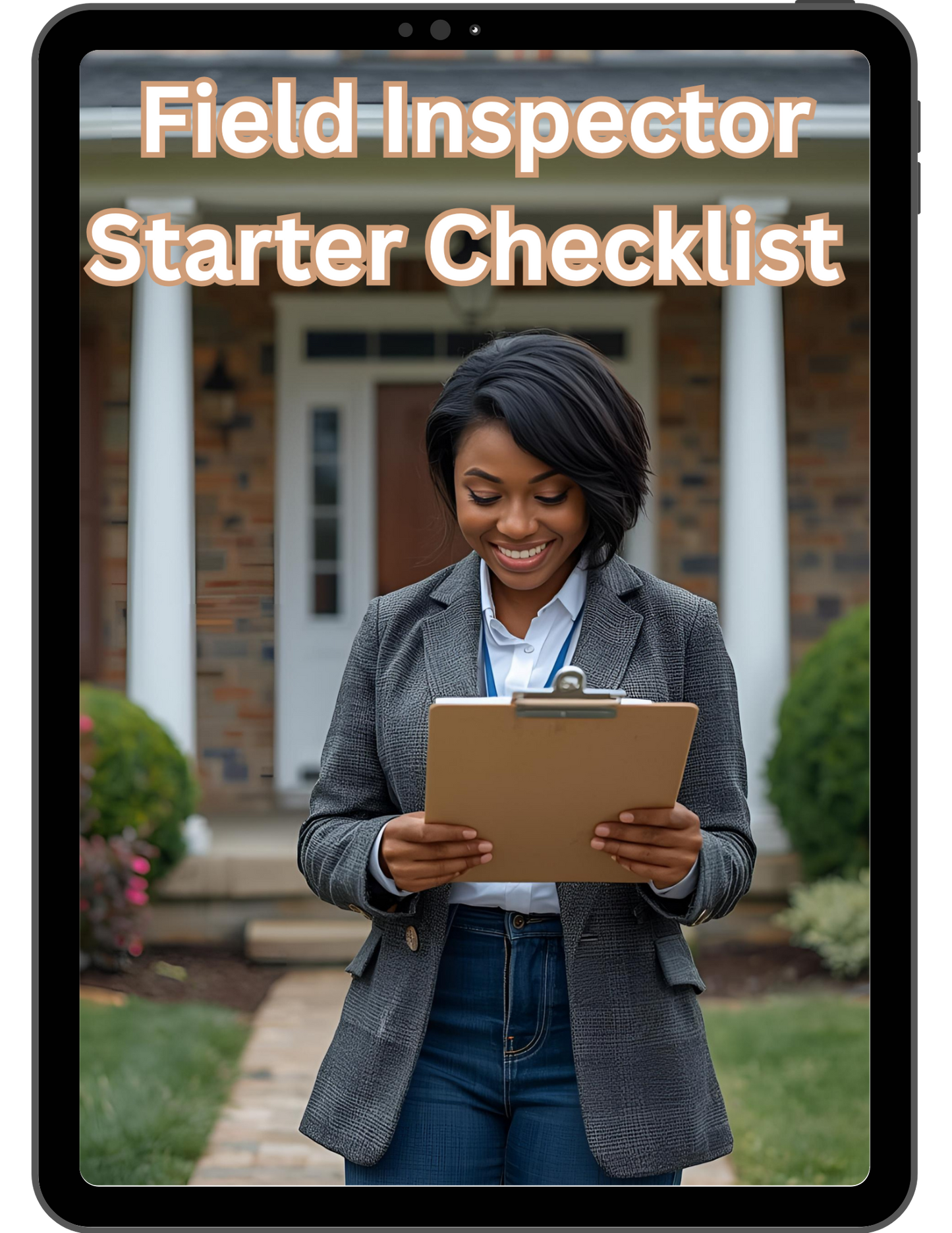 a woman using the Field Inspection Starter Guide checklist while preparing for a job