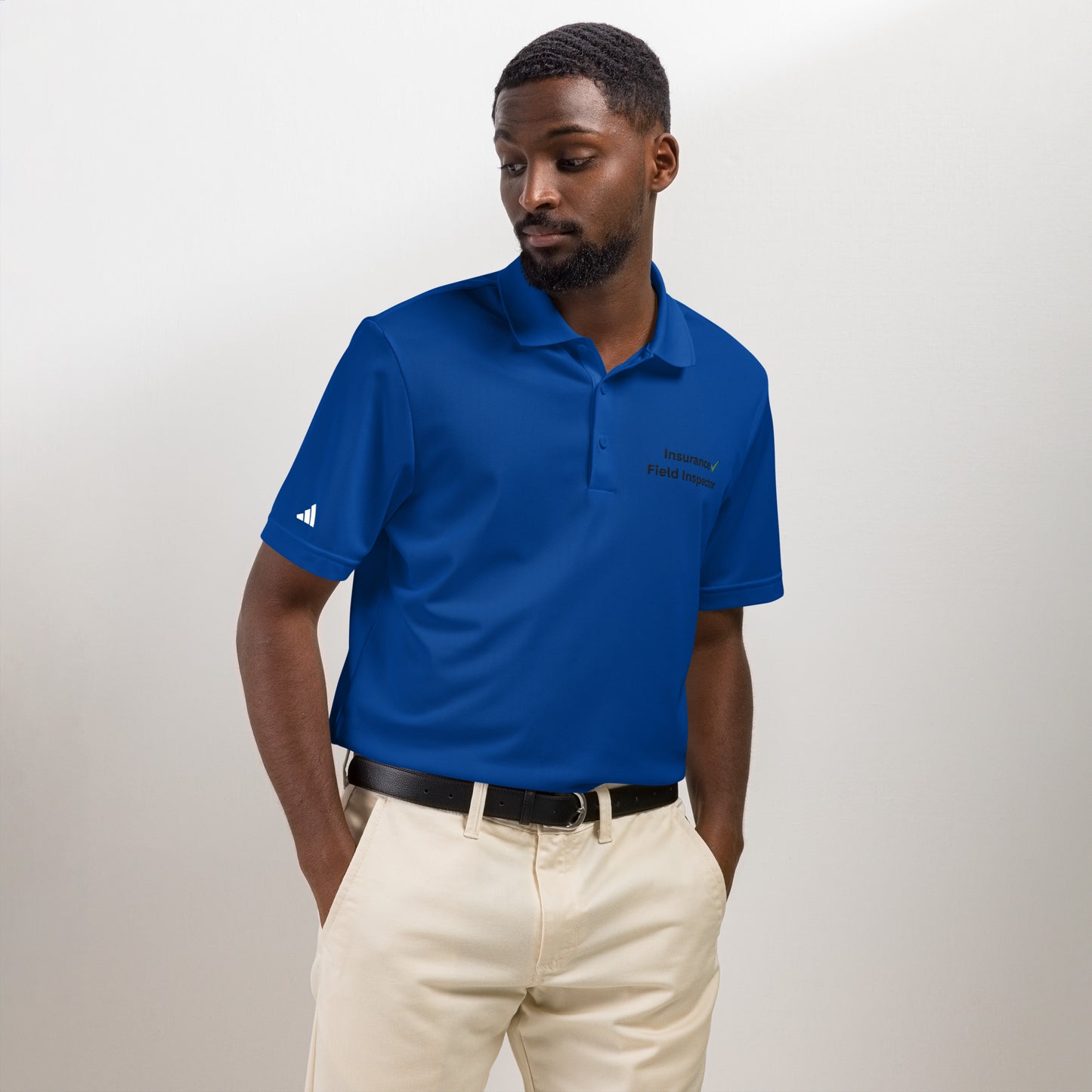 Collegiate Royal Adidas field inspector polo shirt built for insurance and property inspection professionals.