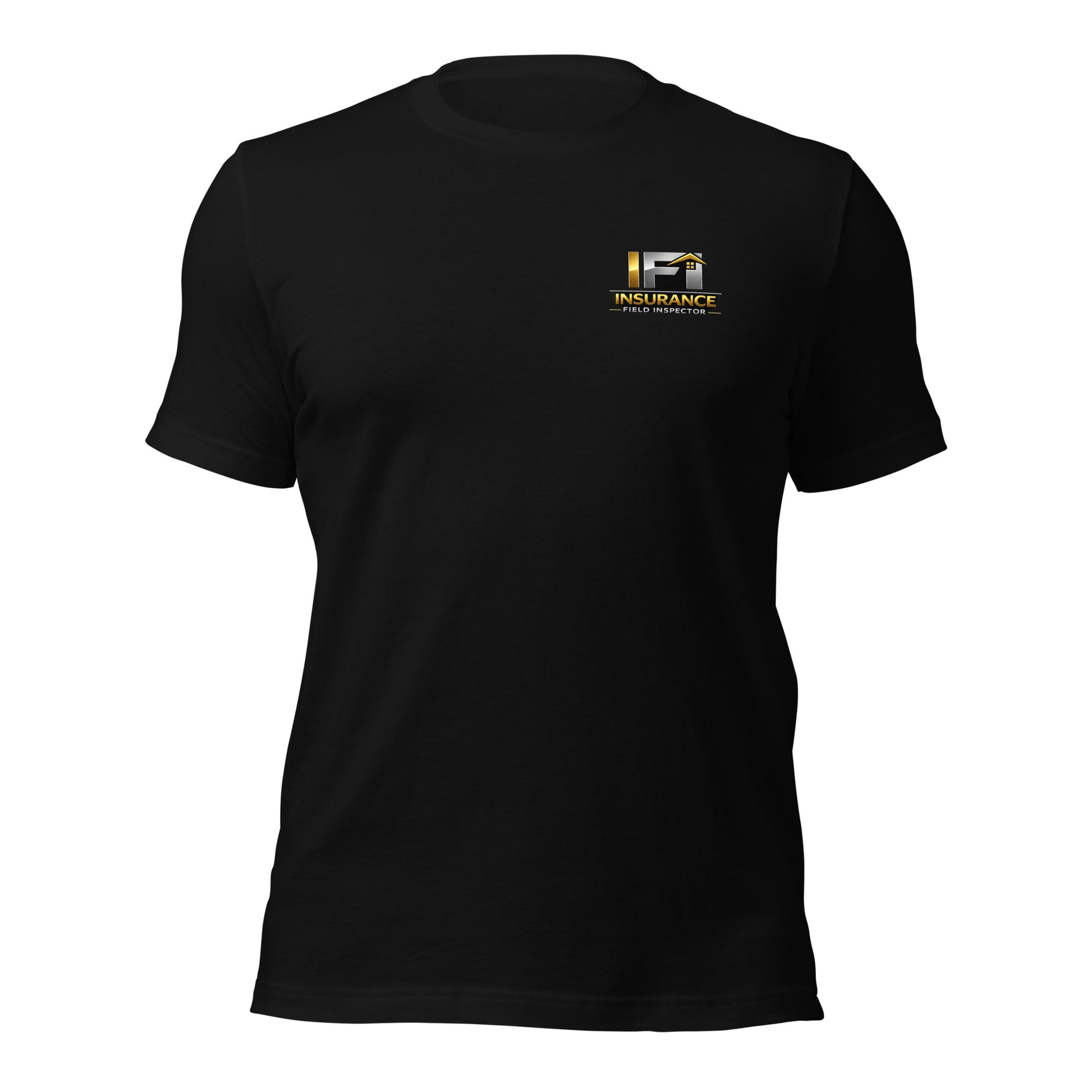 Black Unisex IFI Insurance Field Inspector Bella + Canvas 3001 shirt laying flat with professional inspector logo.