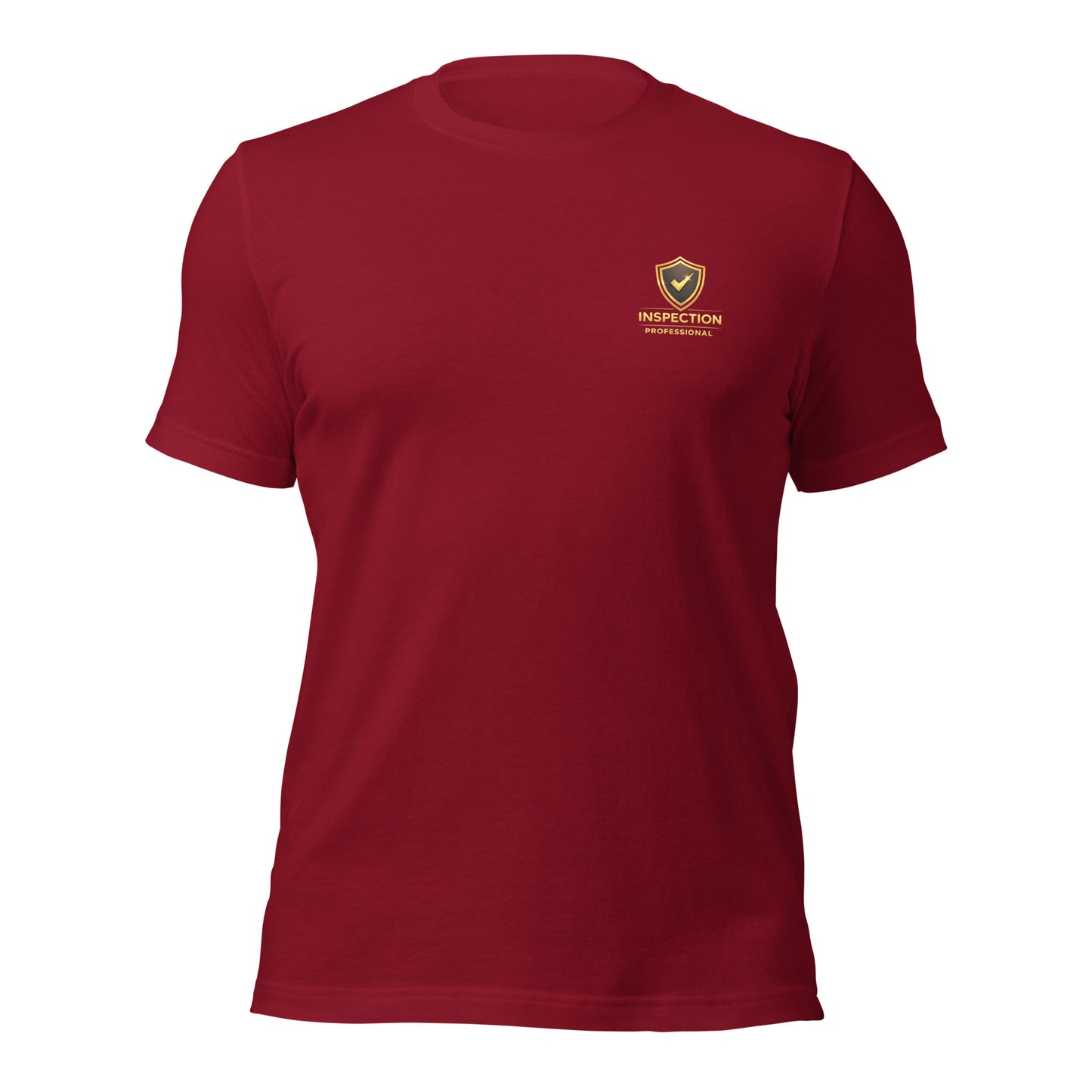 Cardinal Unisex Inspection Professional Bella + Canvas 3001 work t-shirt laying flat with inspector logo.