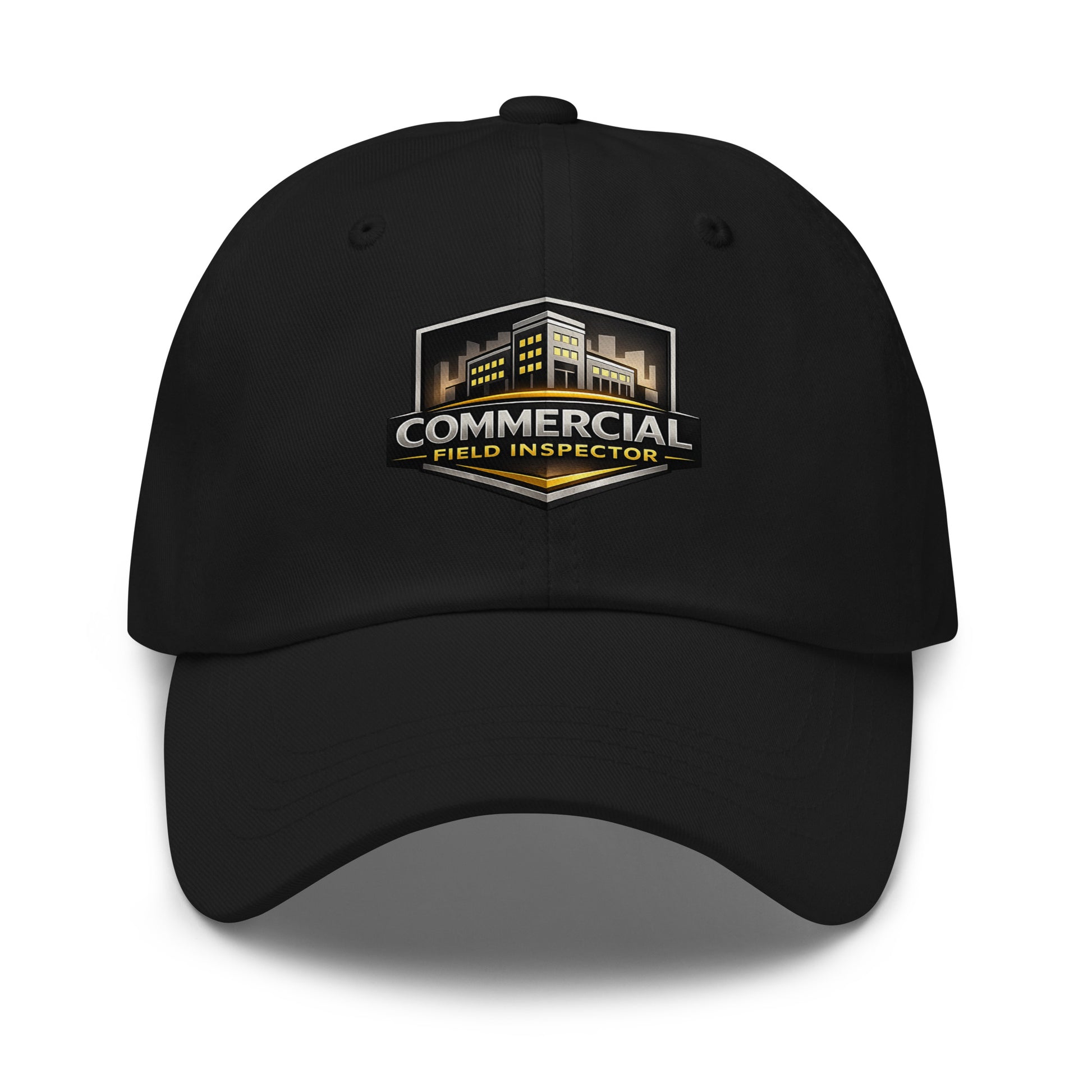 Commercial Field Inspector dad hat in black featuring embroidered field inspection design on front