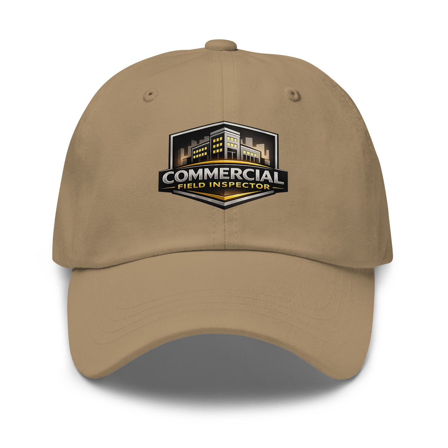 Commercial Field Inspector dad hat in khaki featuring embroidered field inspection design on front