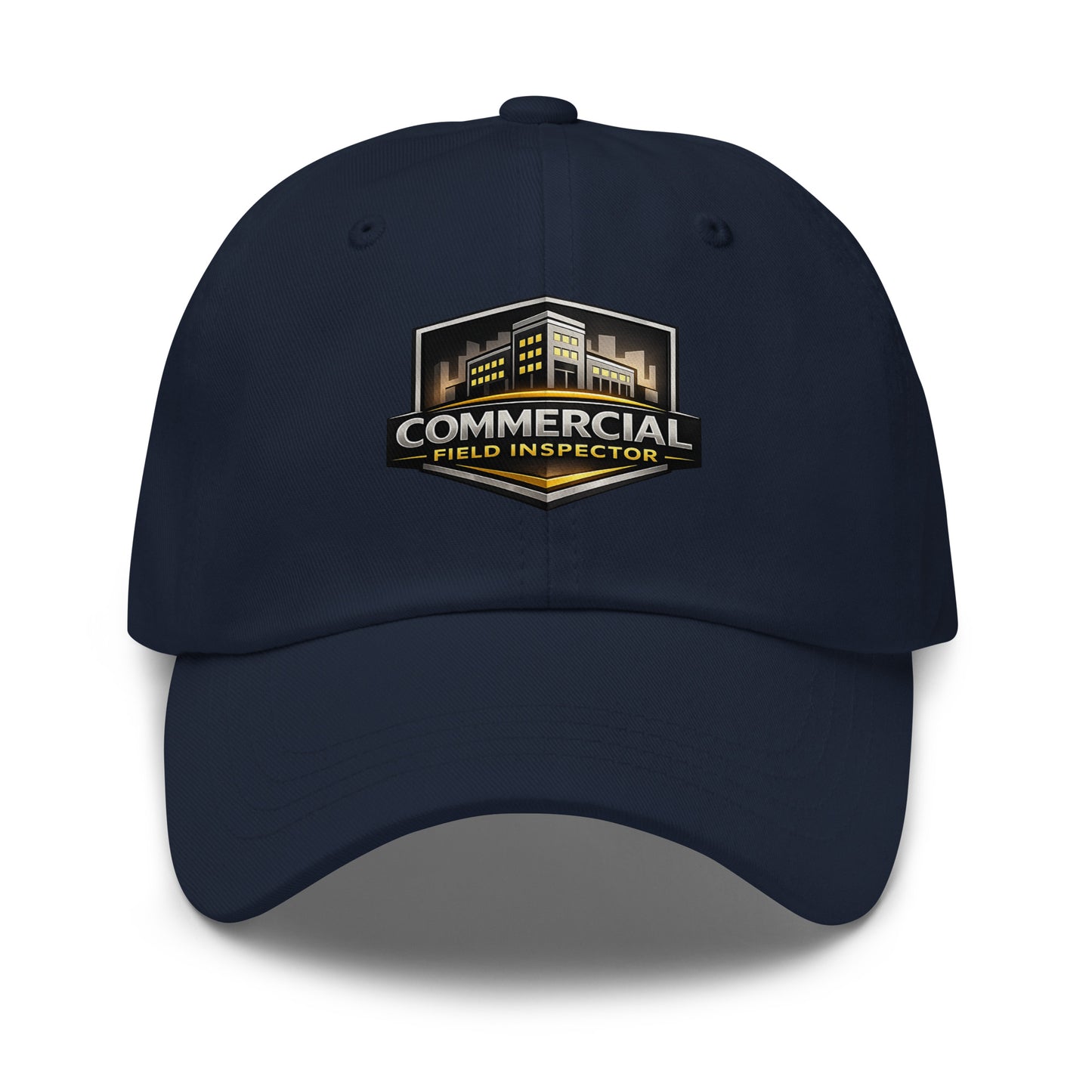 Commercial Field Inspector dad hat in navy featuring embroidered field inspection design on front