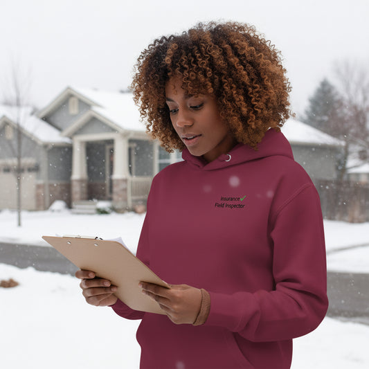 Person wearing field inspector hoodie while working outdoors.