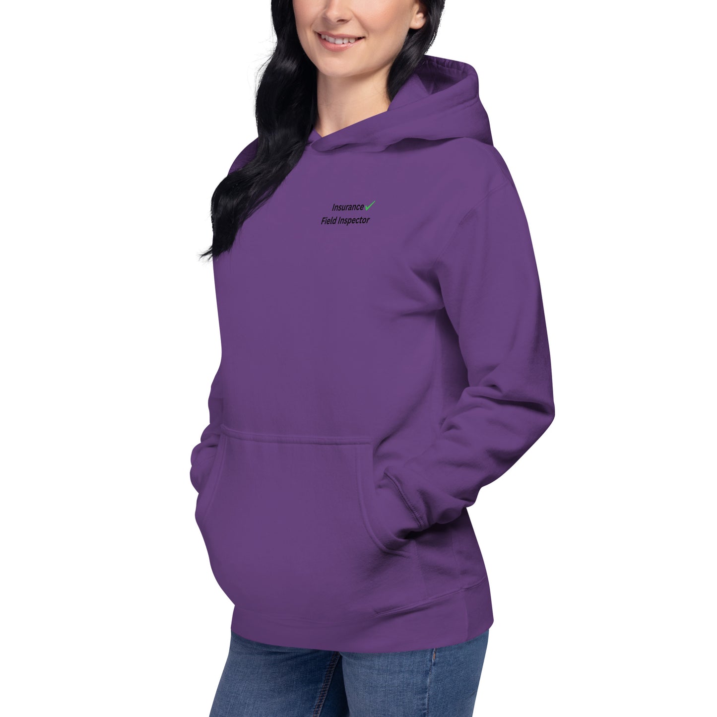 Unisex hoodie for inspectors showing fit and sizing details.