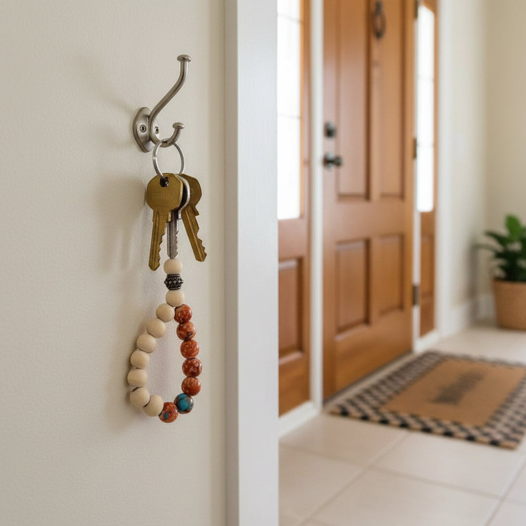 DeFit Designs Key Chains Natural Wood/Orange Natural Wood And Black Onyx Keychains