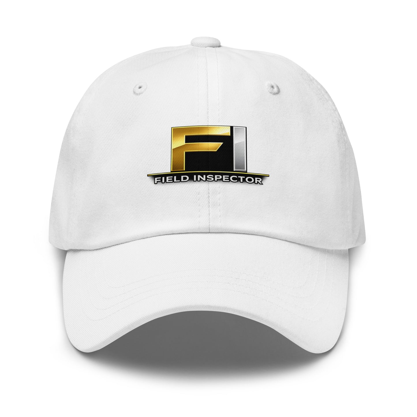 FI Field Inspector dad hat in white featuring DTFlex field inspection design on front