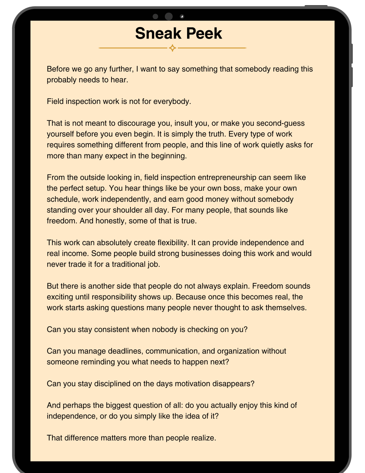 Preview pages from Field Inspection: The Honest Truth About Who Actually Succeeds by Deitra Mechelle