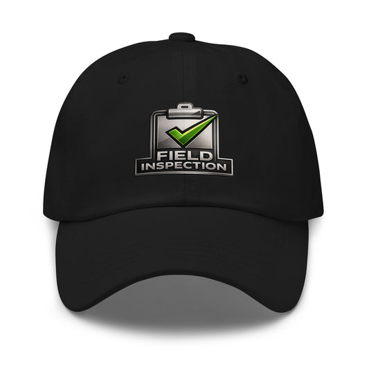 Black Field Inspection Work dad hat featuring green check embroidery on the front