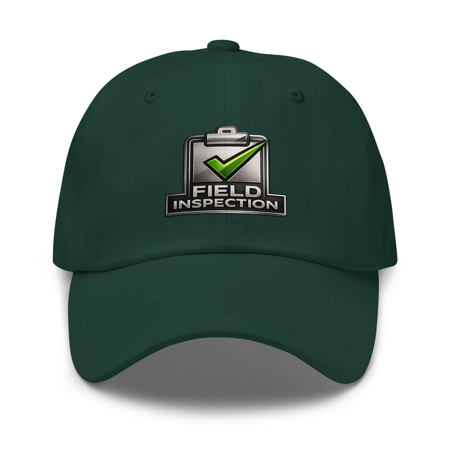 Spruce Field Inspection Work dad hat featuring green check embroidery on the front