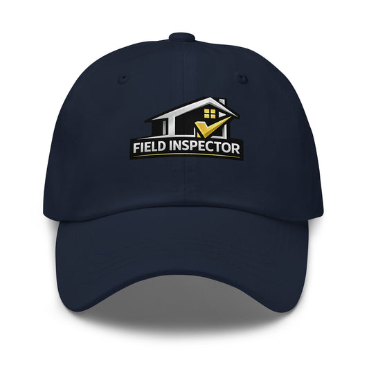 Navy Field Inspector Checkmark dad hat featuring a gold check mark design on the front