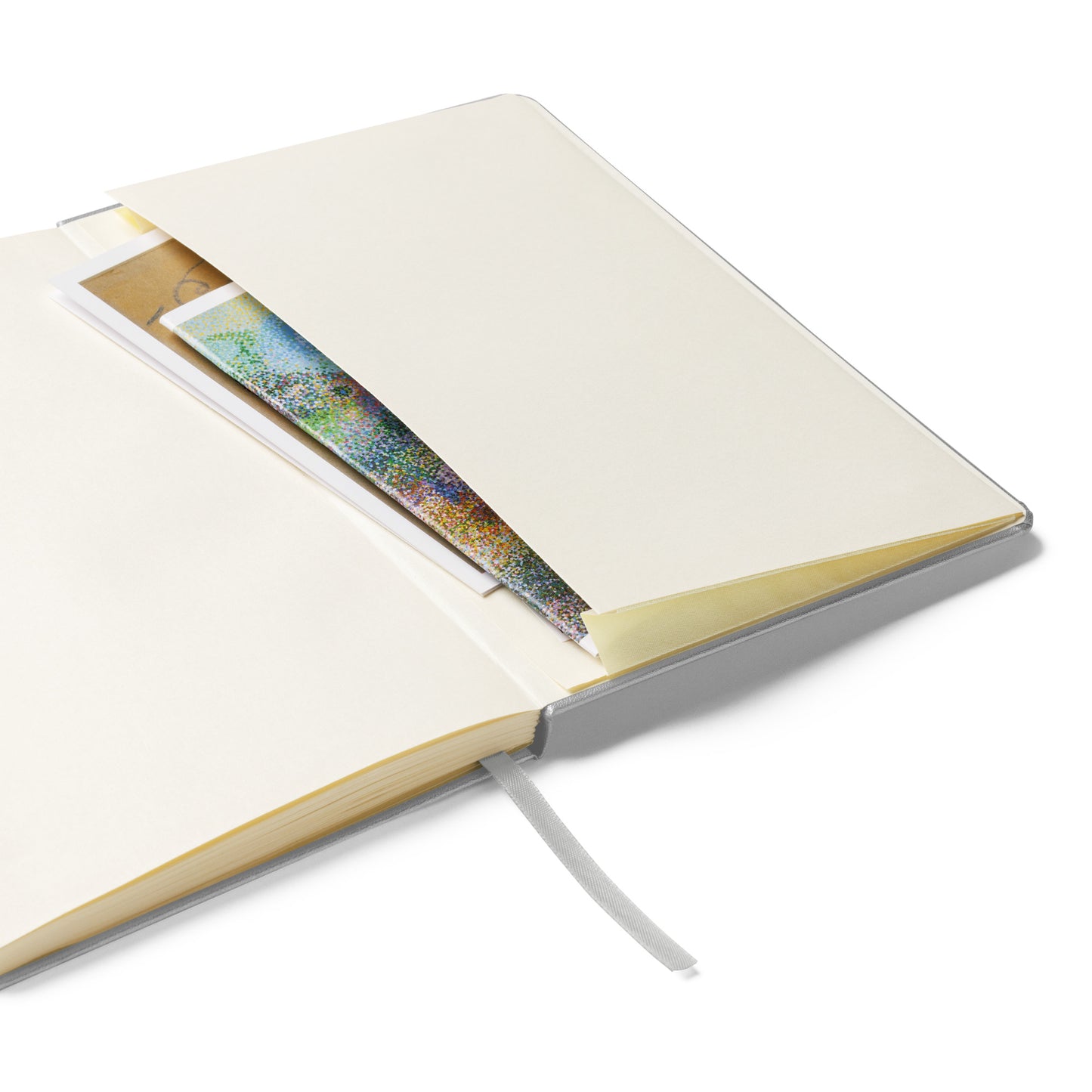 Field Inspector lined notebook opened to display the expandable rear storage pocket for business cards and documents.