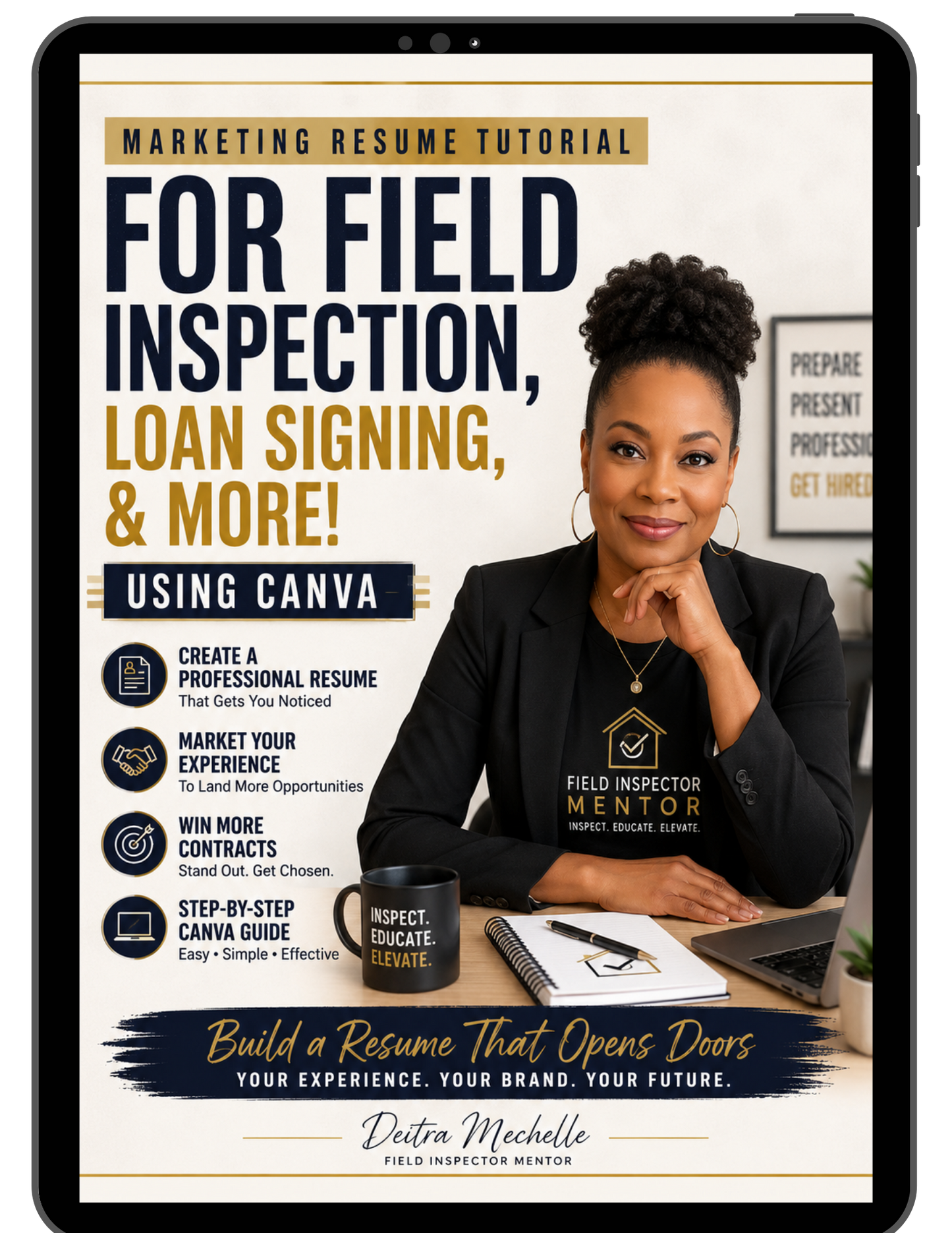 Field Inspector Marketing Resume Canva video tutorial cover for field inspectors, loan signing agents, and contractors.