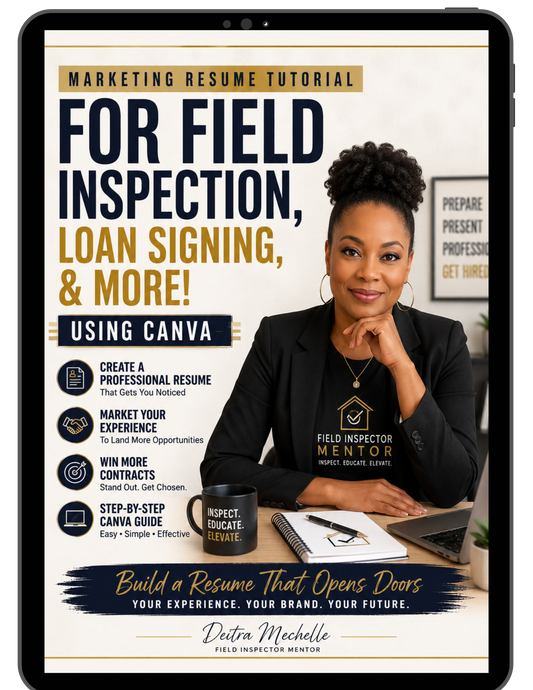 Field Inspector Marketing Resume Canva video tutorial cover for field inspectors, loan signing agents, and contractors.