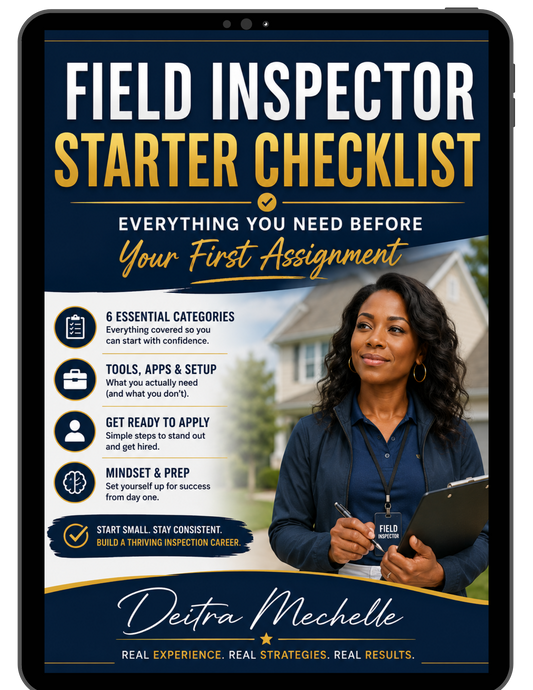 Field Inspector Starter Checklist cover by Deitra Mechelle with beginner field inspection guidance