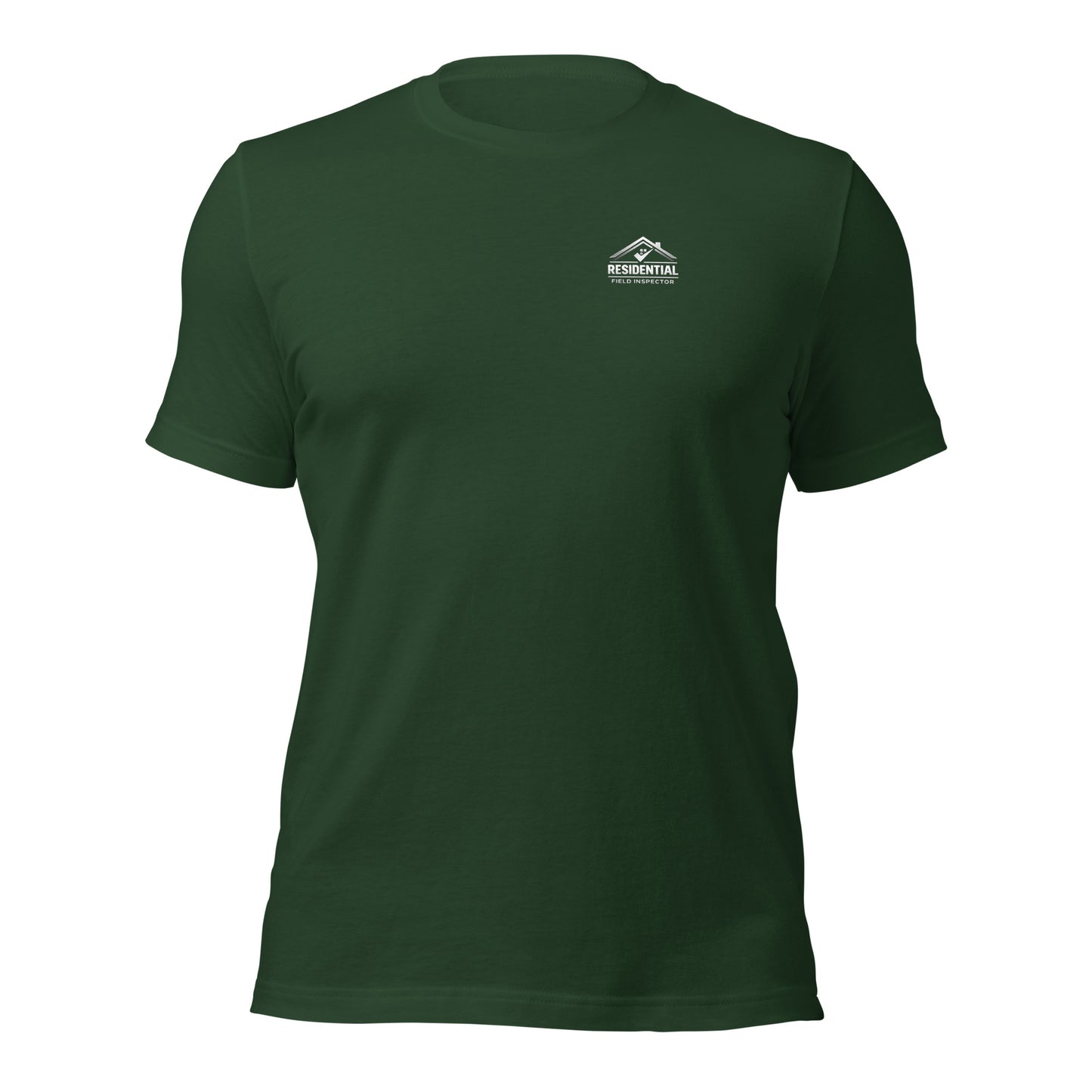 Forest Unisex Residential Field Inspector Bella + Canvas 3001 shirt laying flat with residential field inspector logo.