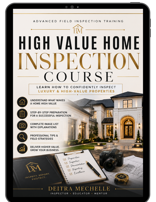 High Value Home Inspection Course cover for field inspectors learning luxury property inspection and documentation.