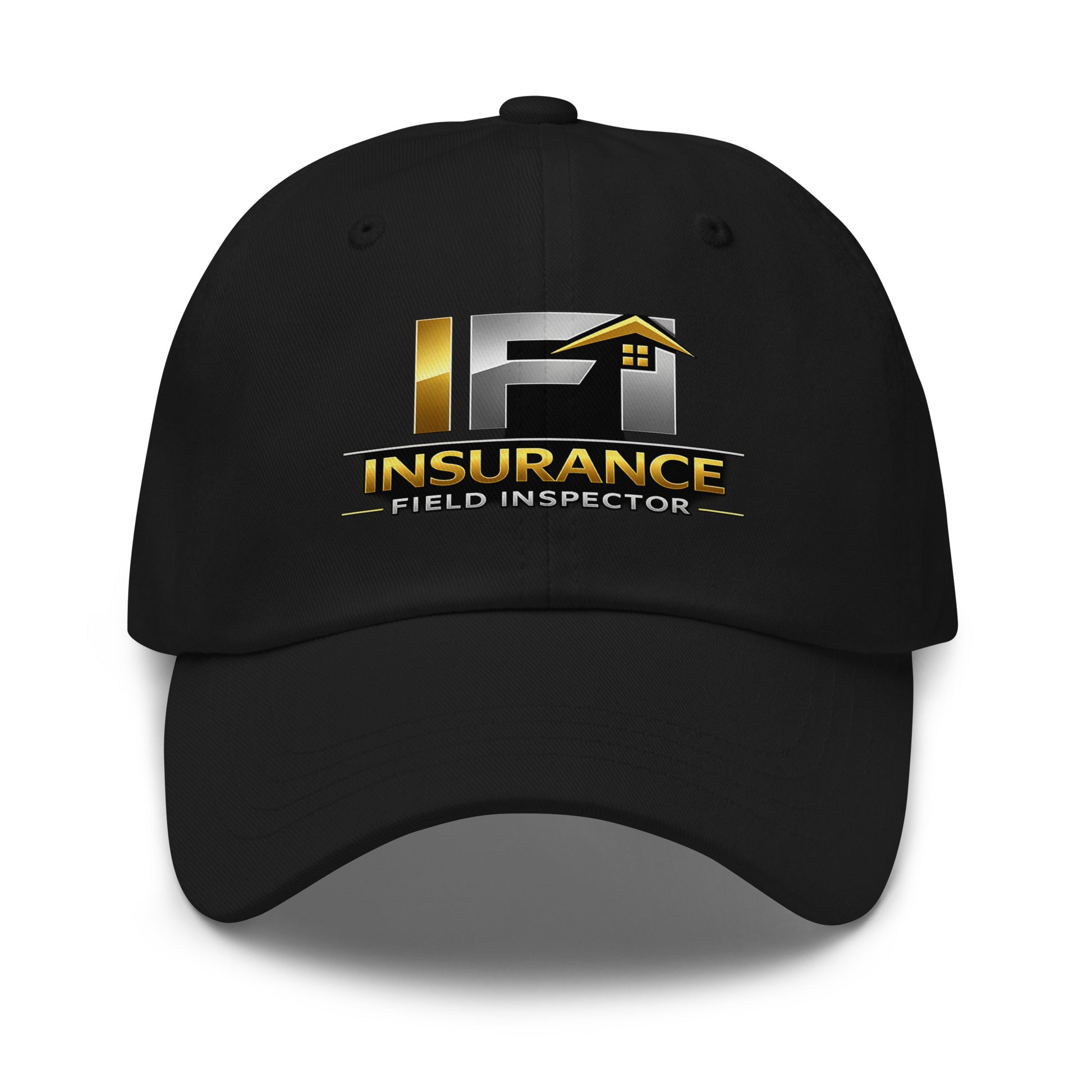 Black IFI Insurance Field Inspector dad hat front view with embroidered inspection logo