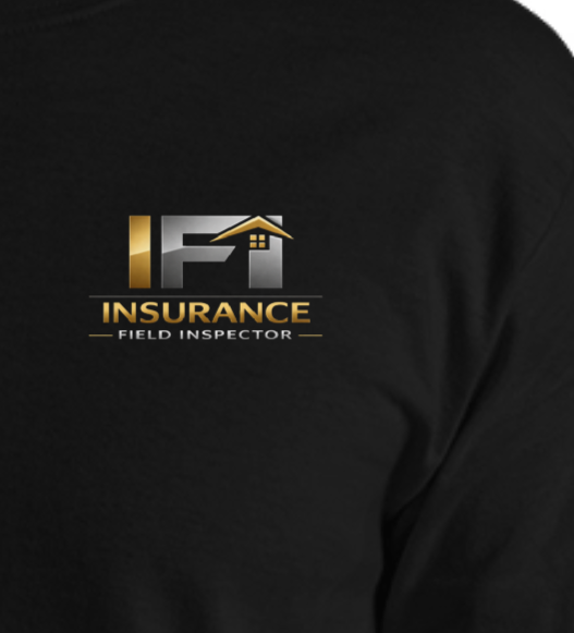 Close up of black Insurance Field Inspector IFI premium sweatshirt showing logo