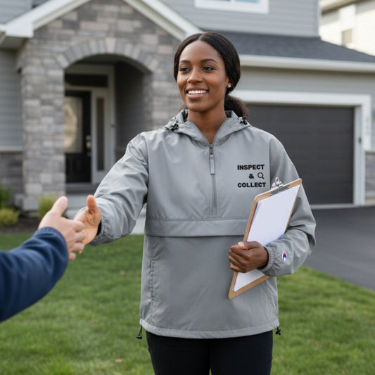 Graphite Champion packable work jacket embroidered with Inspect and Collect