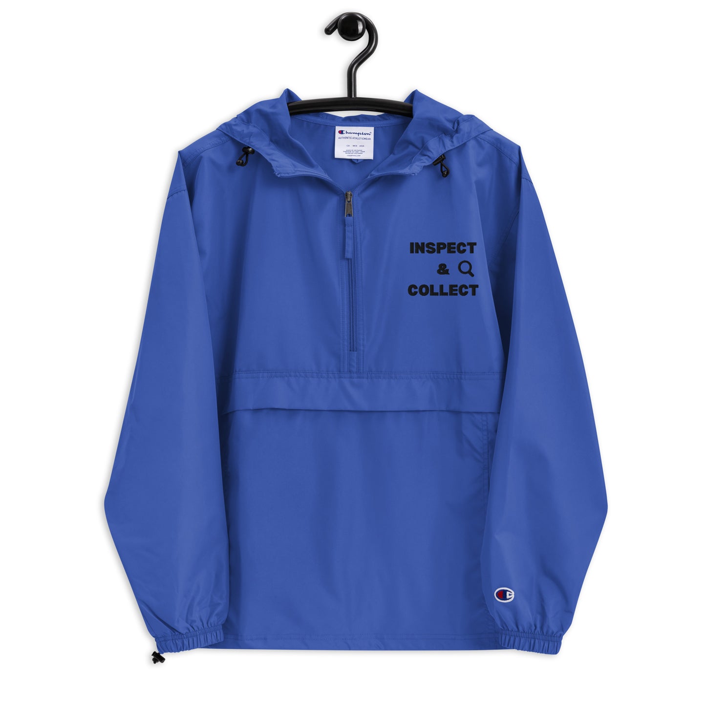 Royal blue Champion packable work jacket embroidered with Inspect and Collect