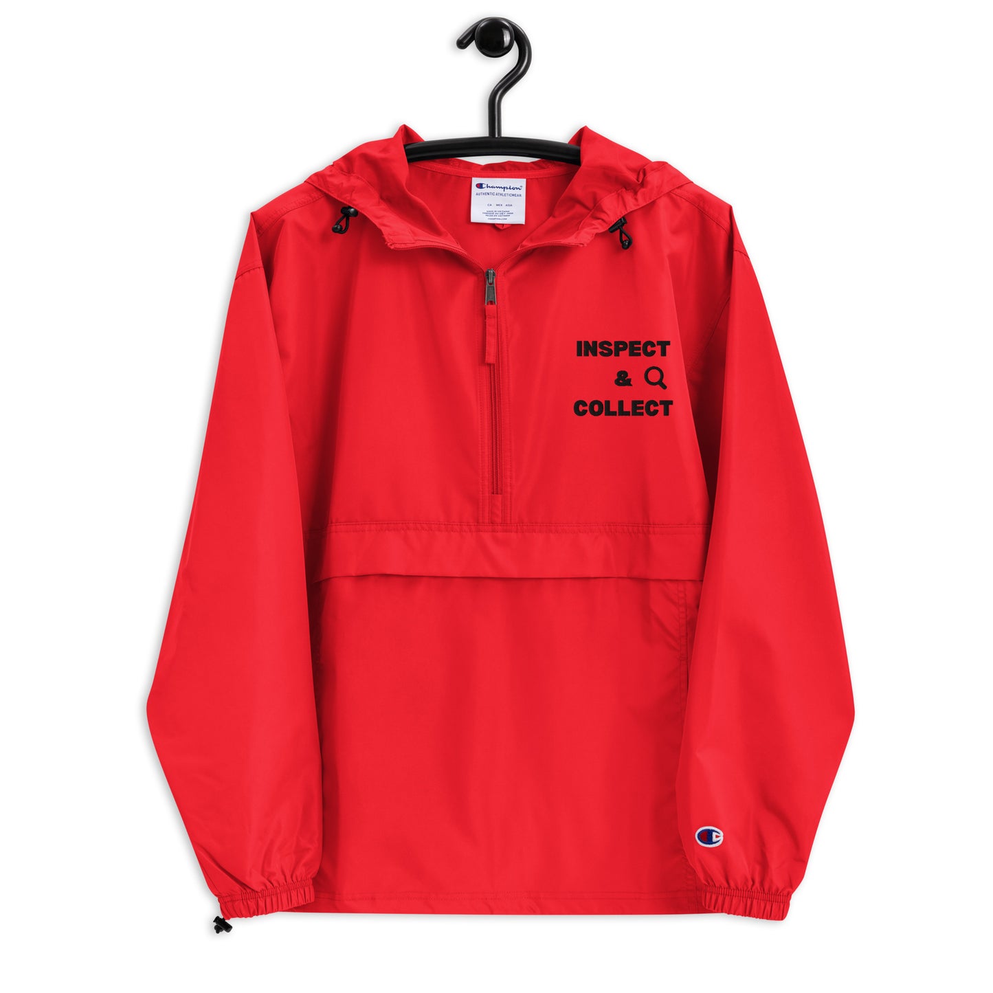 Scarlet Champion packable work jacket embroidered with Inspect and Collect