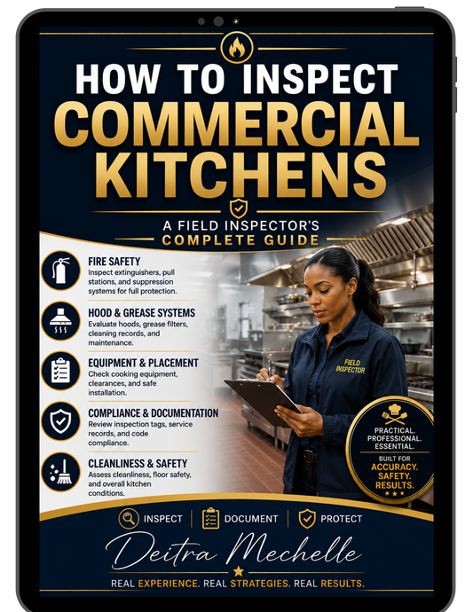 Book cover for How to Inspect Commercial Kitchens: A Field Inspector’s Complete Guide by Deitra Mechelle