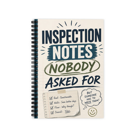 Funny Inspection Notes Nobody Asked For spiral notebook for field inspectors with humorous inspection-themed cover design.