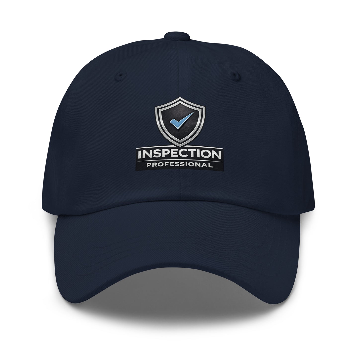 Navy Inspection Professional Blue Check dad hat front view with curved visor and adjustable strap