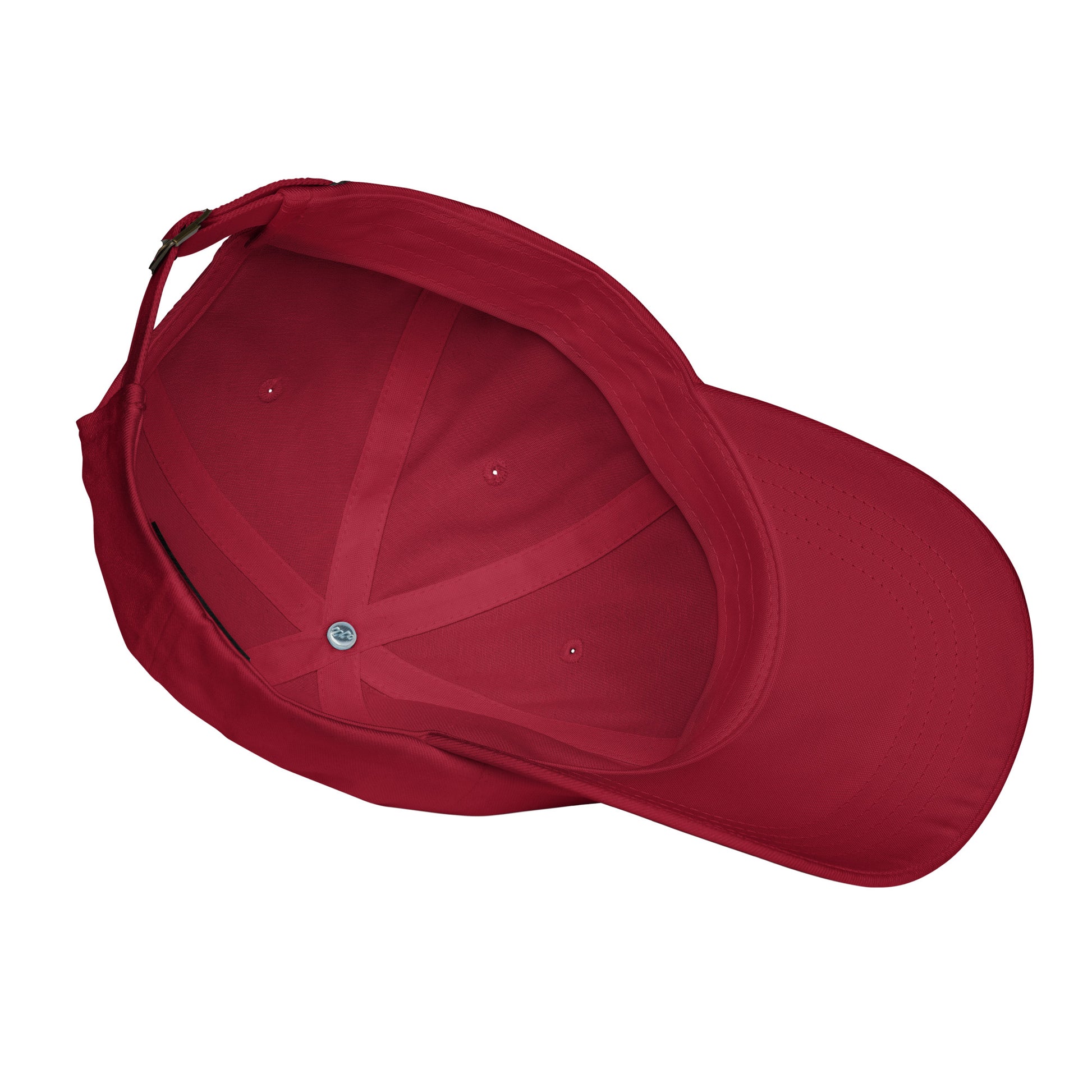 Inside view of cranberry insurance field inspector adjustable dad hat showing interior construction and fit details.